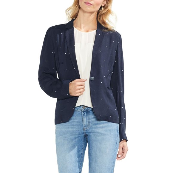 NWT Womens Size 10 Vince Camuto Navy Blue Soho Unstructured Pindot Blazer Jacket - Picture 1 of 5
